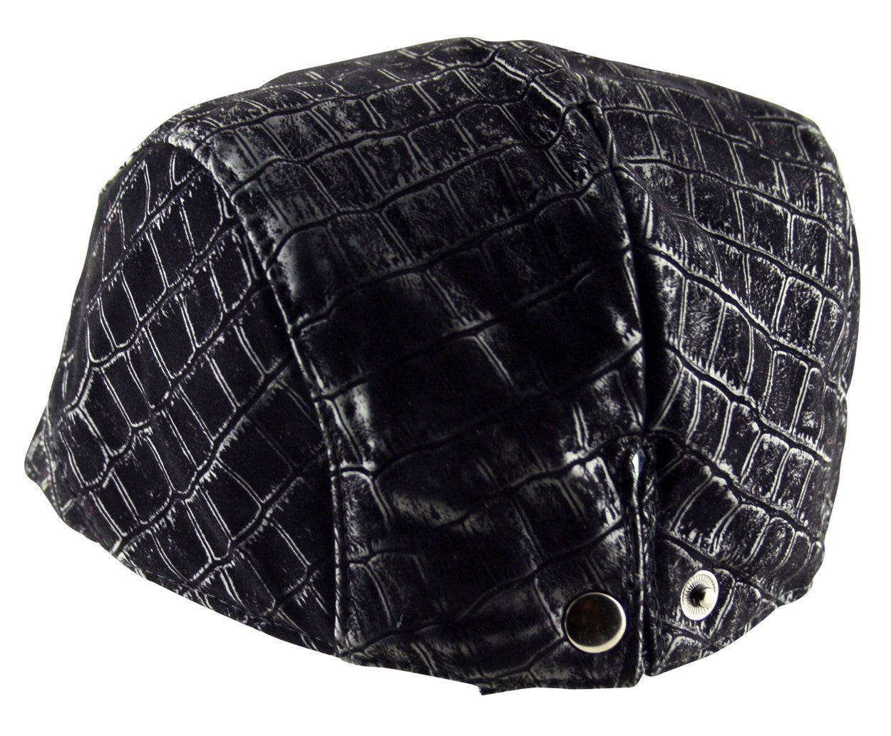 Mosaic Print Faux Leather Flat Cap in Black