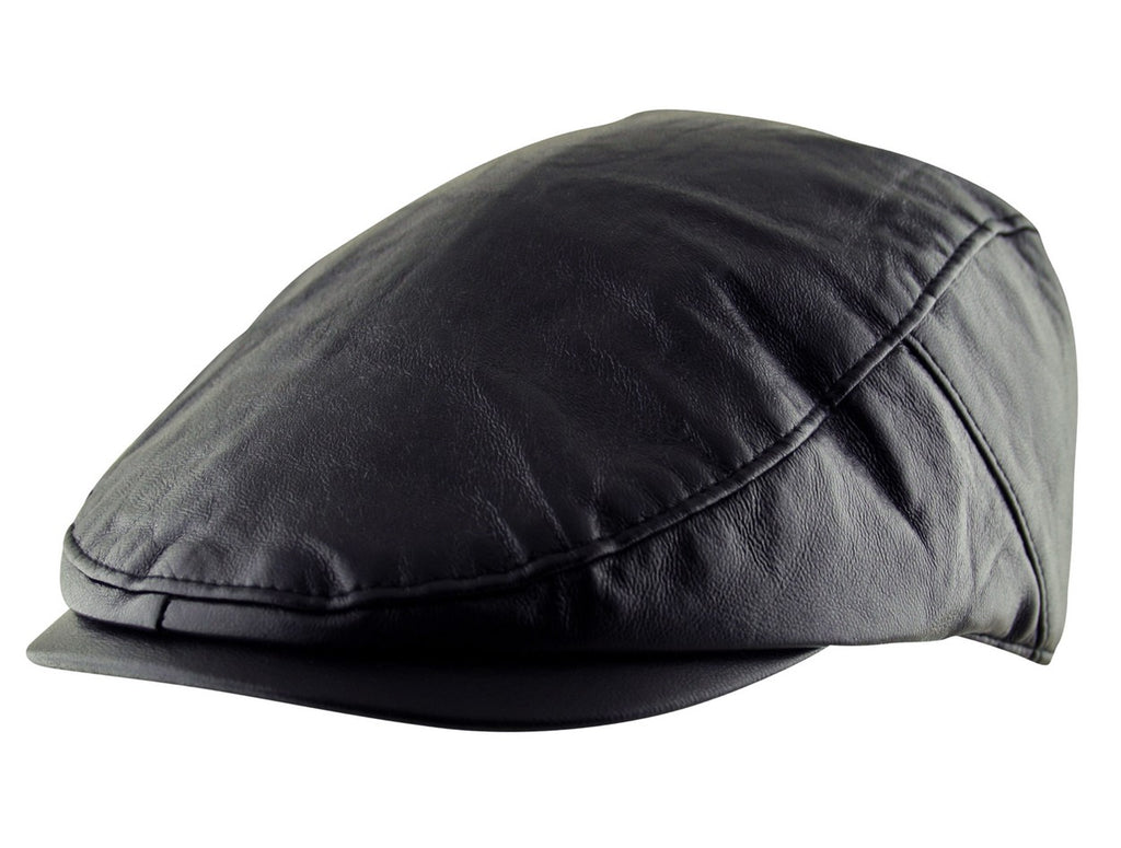 Plain Faux Leather Flat Cap Hat in Black