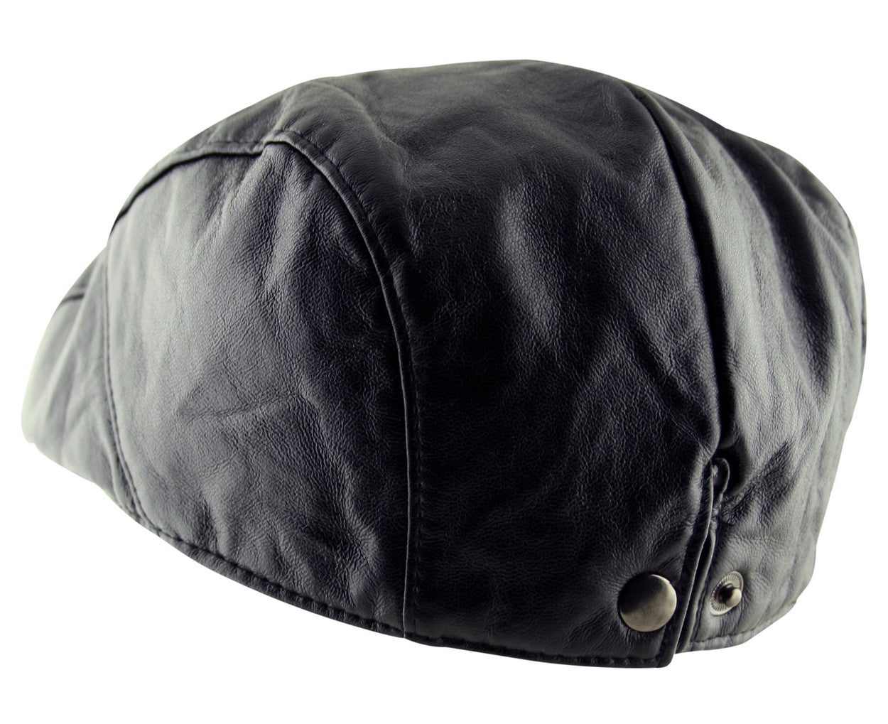 Plain Faux Leather Flat Cap Hat in Black