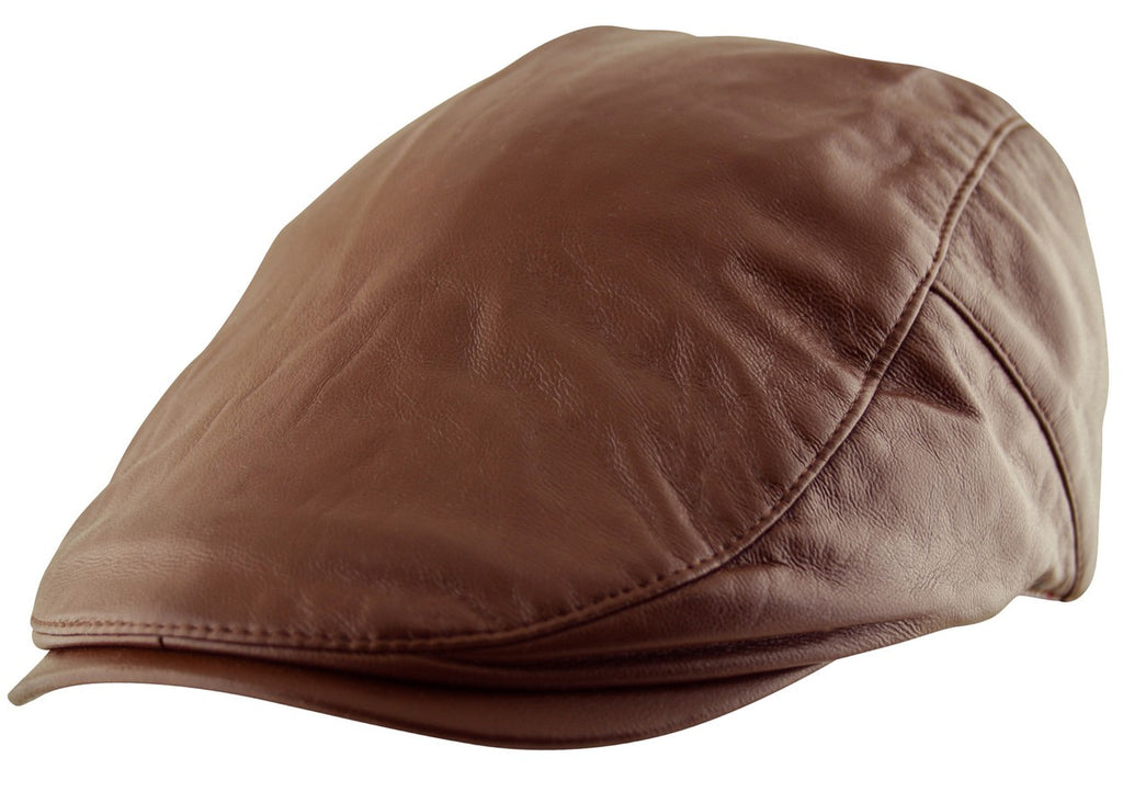 Plain Faux Leather Flat Cap Hat in Brown
