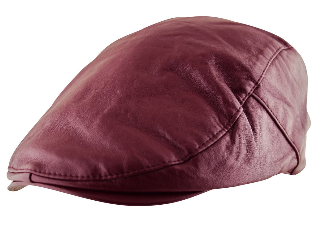 Plain Faux Leather Flat Cap Hat in Maroon
