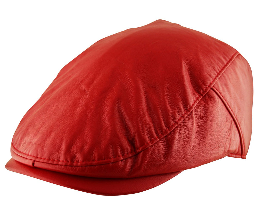 Plain Faux Leather Flat Cap Hat in Red