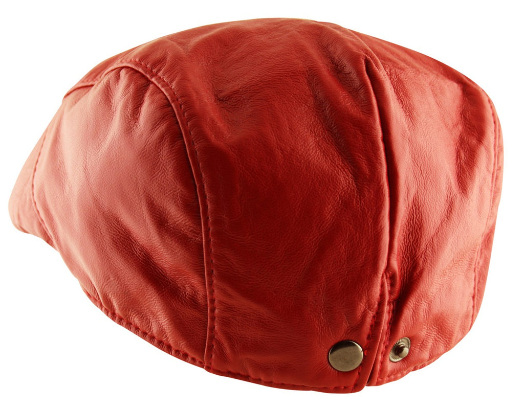 Plain Faux Leather Flat Cap Hat in Red