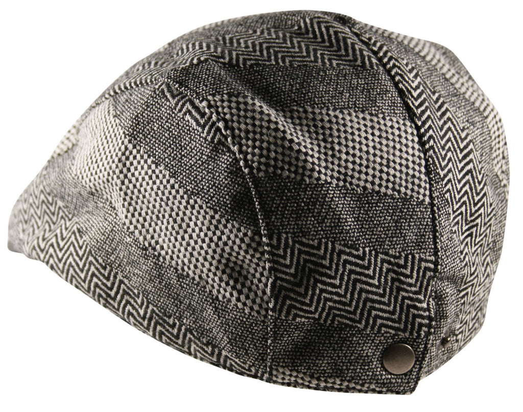 Herringbone Cheviot Tweed Flat Cap in Black White