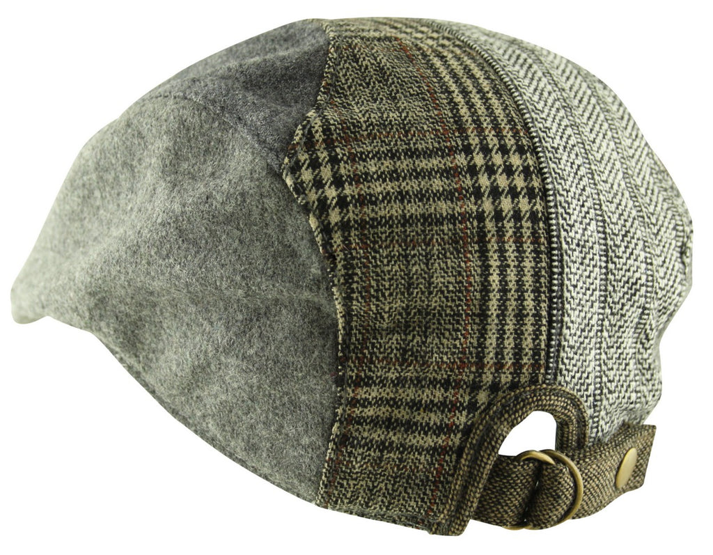 Herringbone Tweed Check Flat Cap in Grey