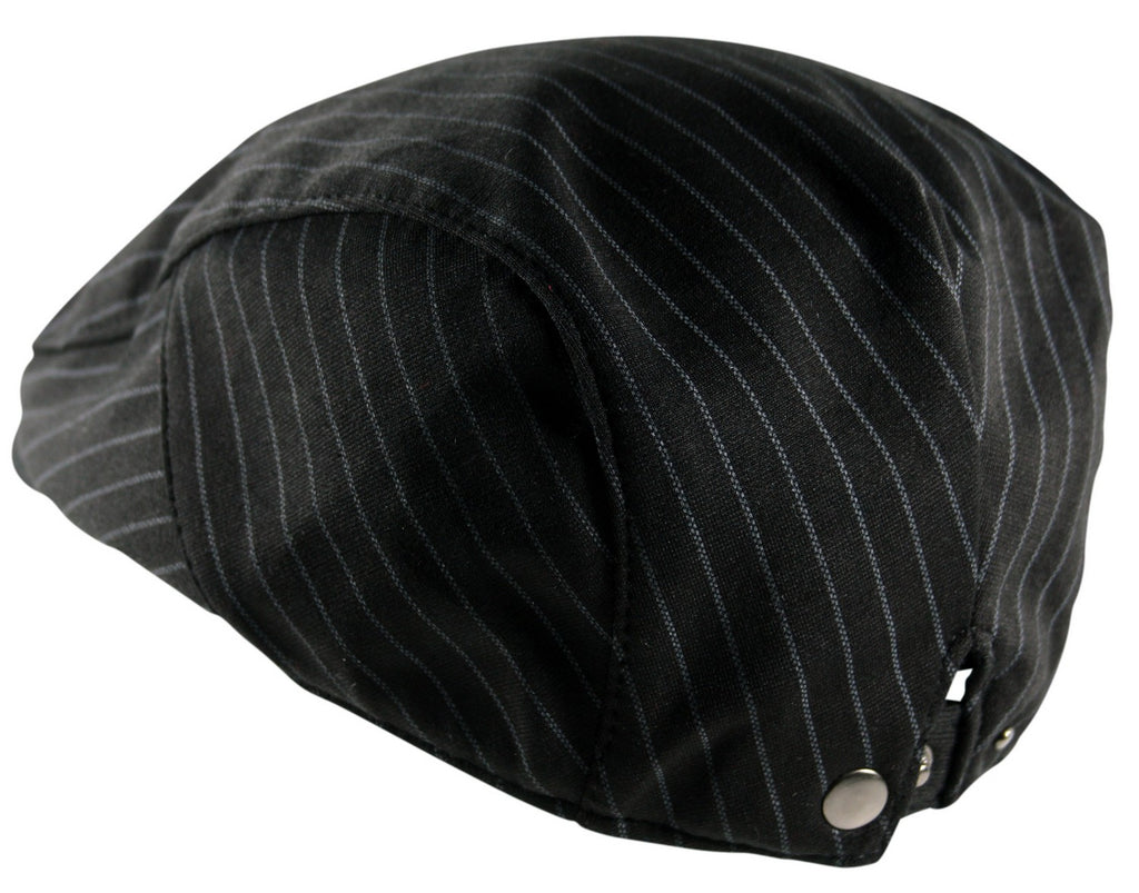 Pinstripe Flat Cap Hat in Black