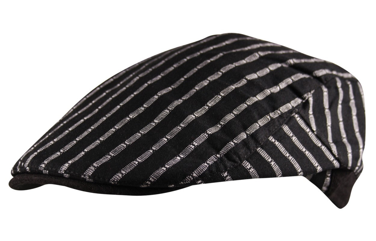 Pinstripe Flat Cap in Black