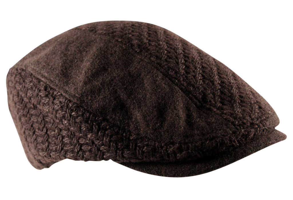 Waffle Knit Wool Flat Cap in Brown