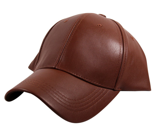 Faux Leather Precurved Baseball Cap in Brown