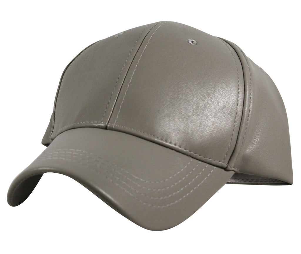 Faux Leather Precurved Baseball Cap in Grey