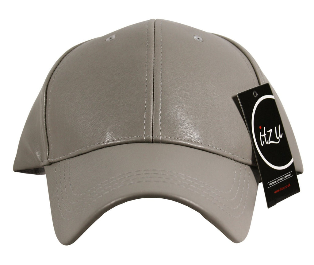 Faux Leather Precurved Baseball Cap in Grey