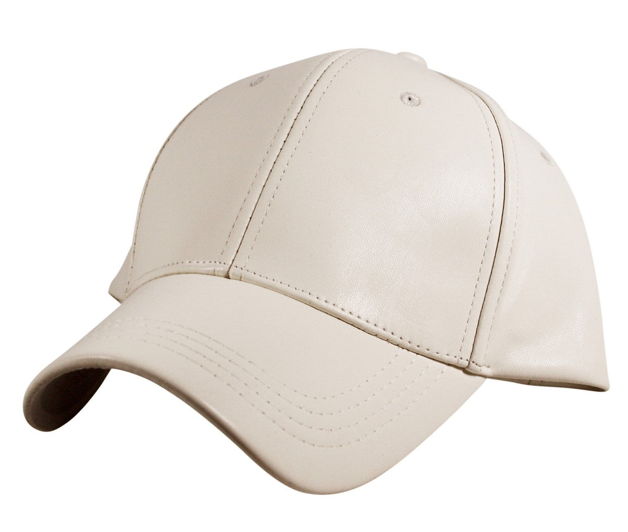 Faux Leather Precurved Baseball Cap in Off White