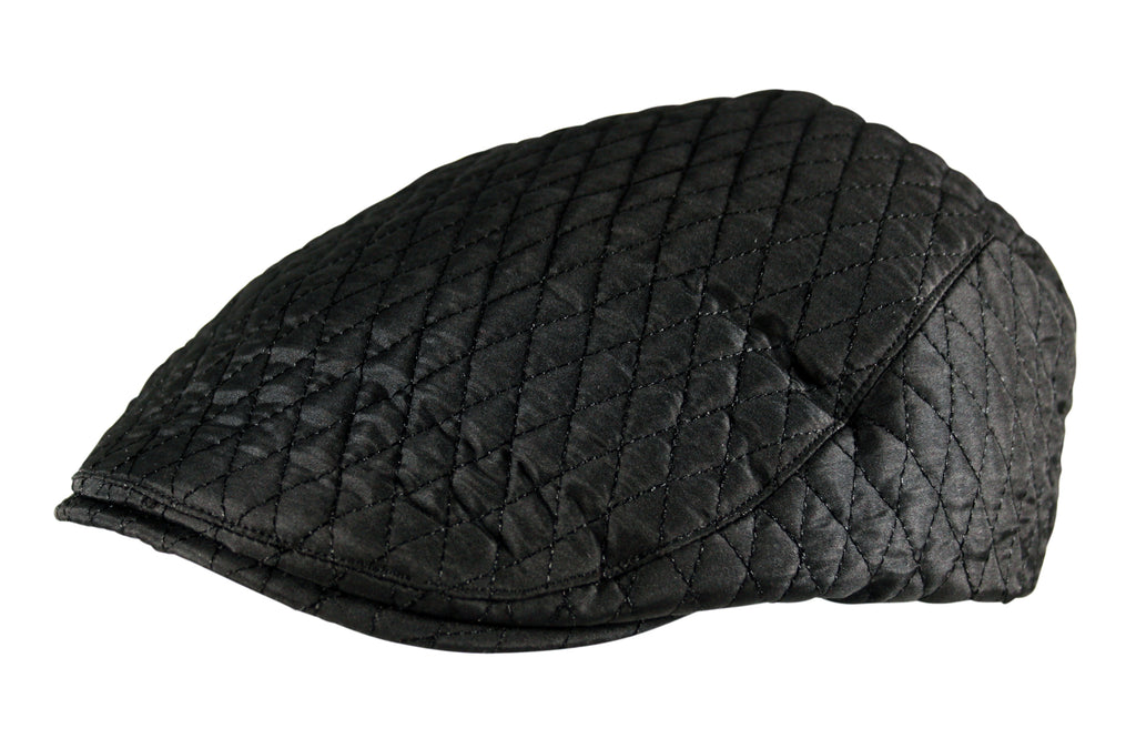 Quilted Flat Cap Cabbie Newsboy in Black