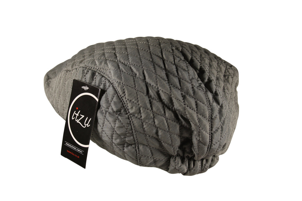 Quilted Flat Cap Cabbie Newsboy in Grey
