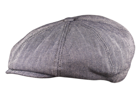 8 Panel Herringbone Tweed Newsboy Flat Cap Hat in Grey