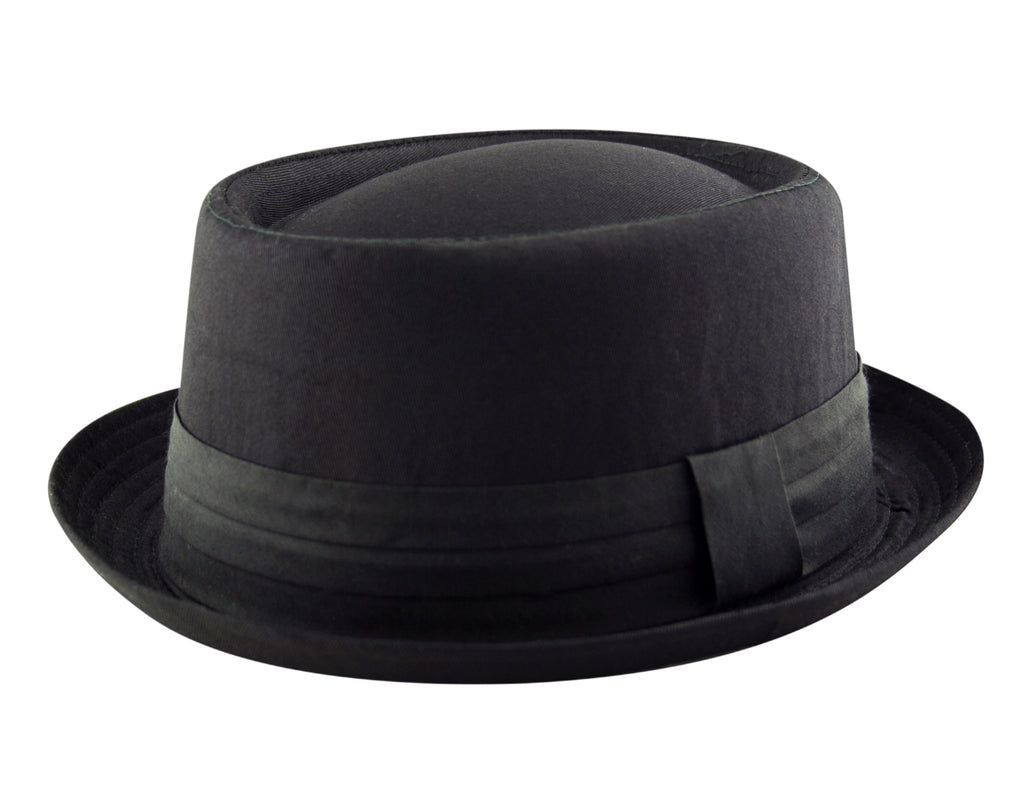 Cotton Pork Pie Hat with Band in Black