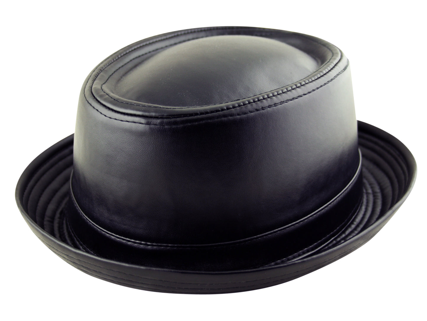 Plain Faux Leather Pork Pie Hat in Black