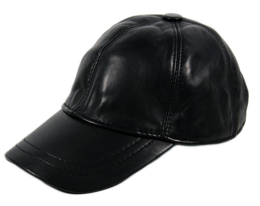 Genuine Leather Precurved Baseball Cap in Black